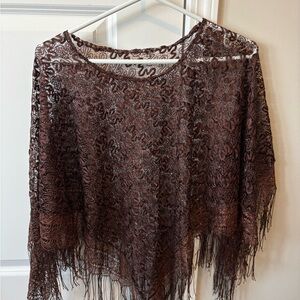 Venezia Chocolate Lace Poncho with Fringe